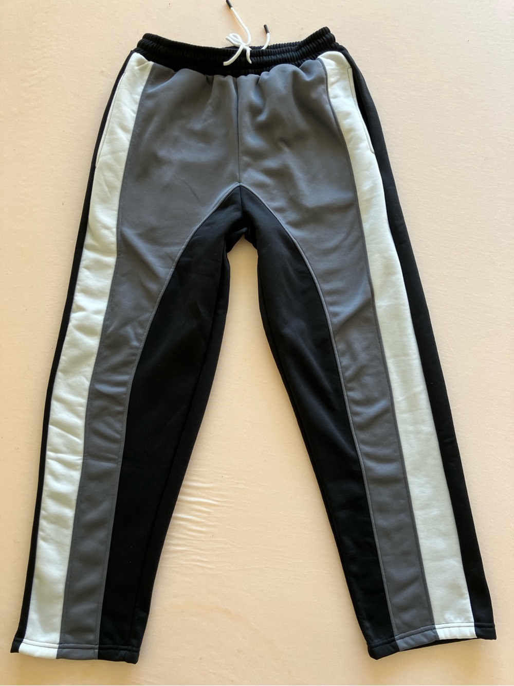 Men’s Colorblock Track Pants | Black Grey White Sweatpants - Size S NWOT